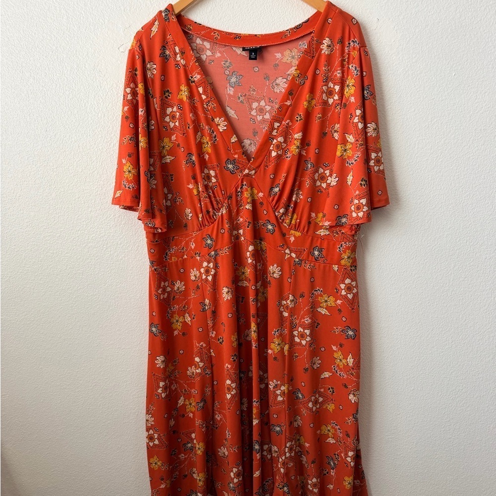 Torrid Orange Floral Print Flutter Sleeve Dress 3X Plus Size Women’s - Picture 2 of 10